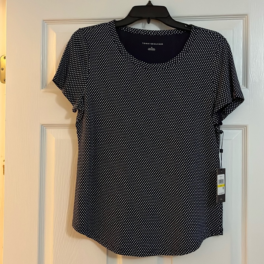 Tommy Hilfiger navy and white polka dot shirt size M